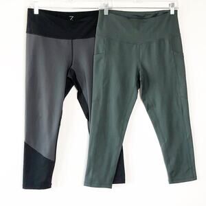 Z Zella Leggings Medium 2 Pair Cropped Green and Black